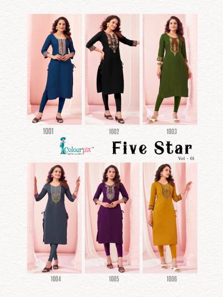 Five Star By ColourPix Rayon Designer Kurtis Catalog